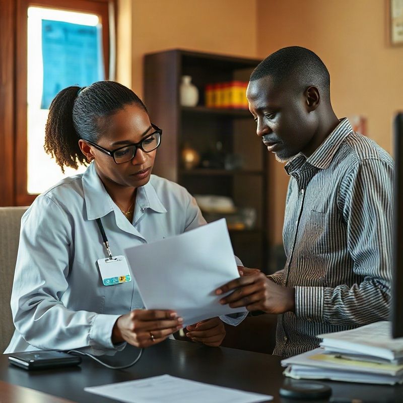 Technician and client reviewing a written appointment confirmation in Kitale